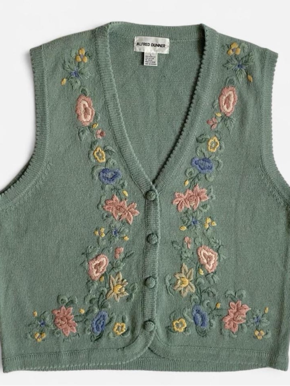 Vintage green floral embroidered knit sweater vest